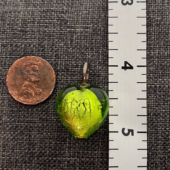 Vintage Y2K Murano Heart Glass & Sterling Silver Lime Green Necklace Pendant - Picture 16 of 17